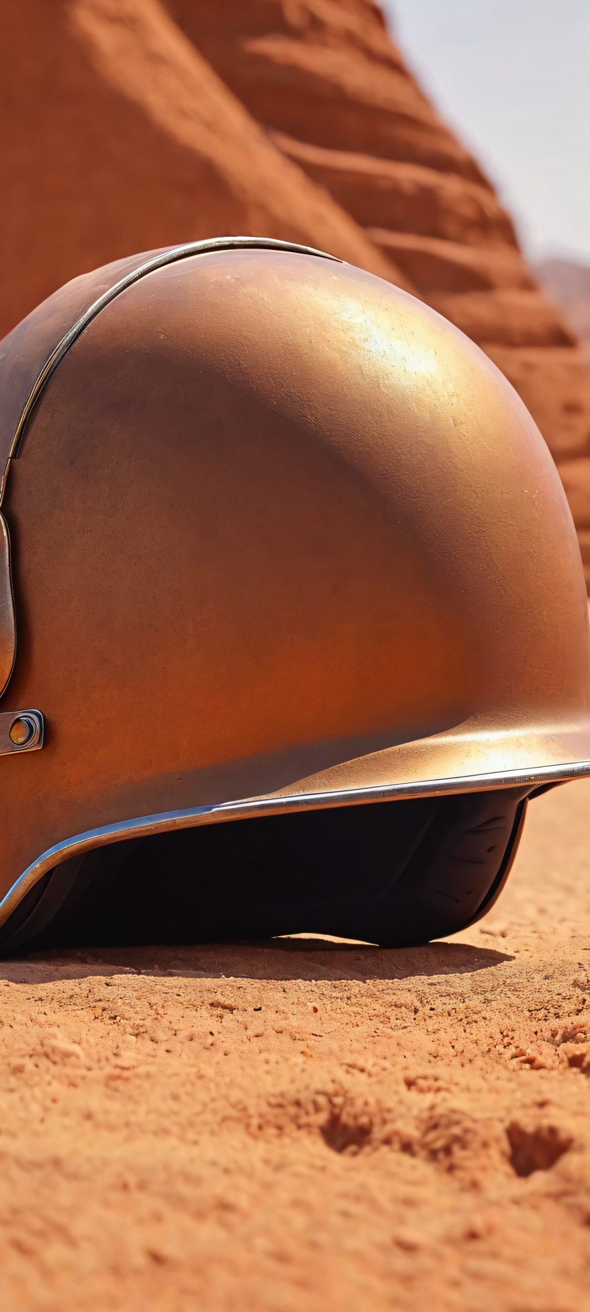 A stunning mobile wallpaper featuring a helmet against a warm, earthy backdrop, perfect for iPhone and Android devices.