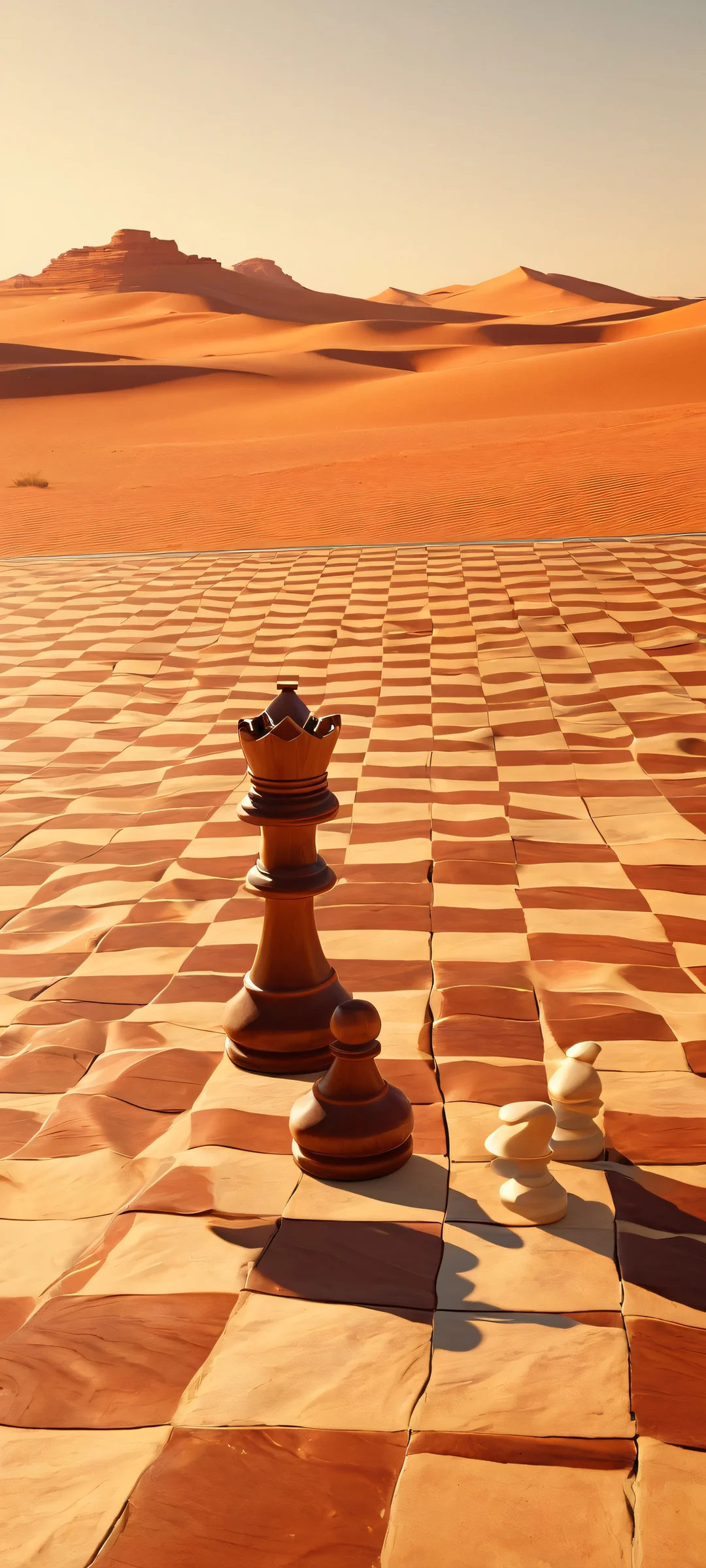 Giant chessboard in the desert landscape on iPhone/Android