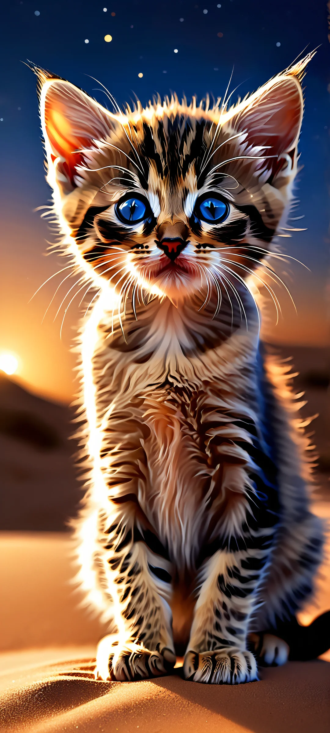 iPhone and Android user's perfect companion - Desert night sky with kitten silhouette, stars shining bright.