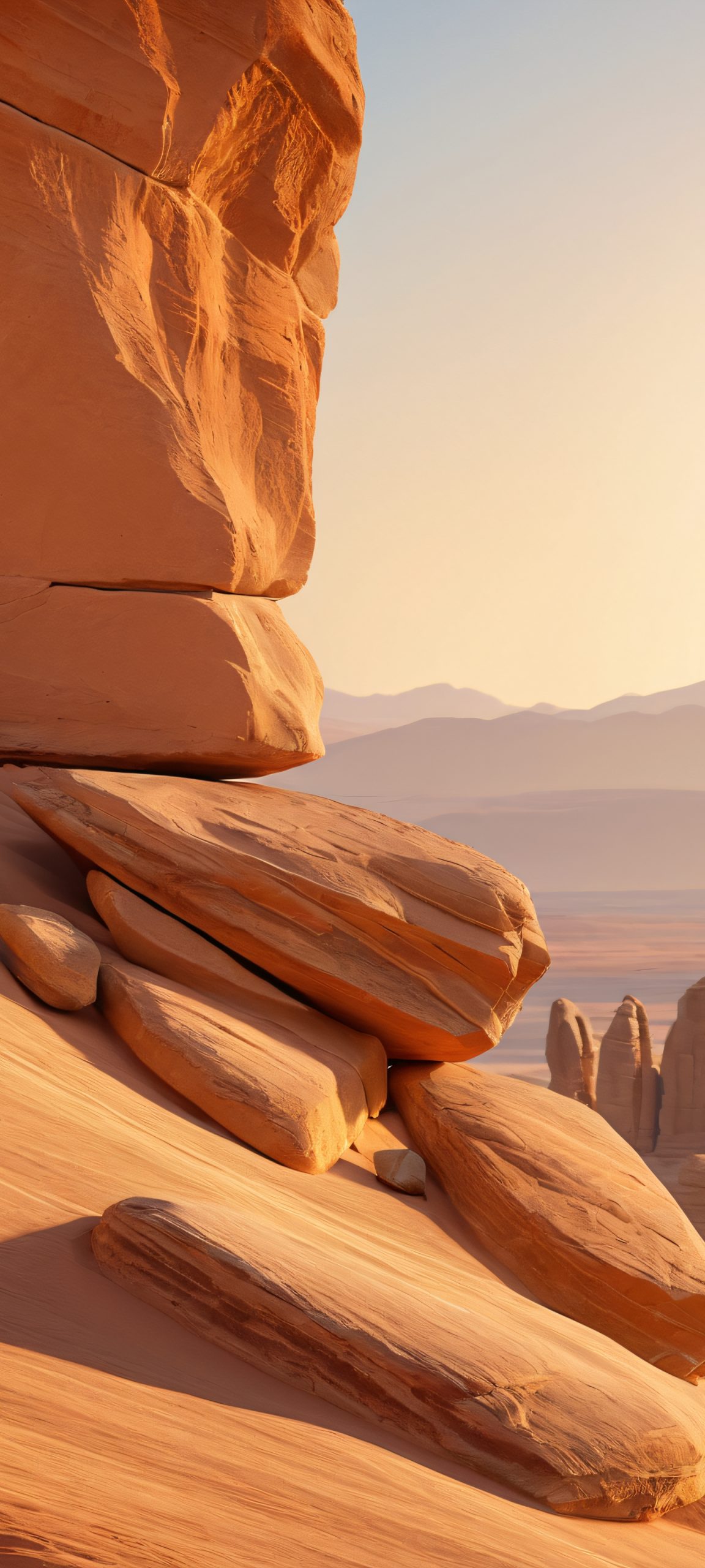 A stunning vertical landscape of rocky formations bathed in warm sunlight, perfect for iPhone and Android home screens.