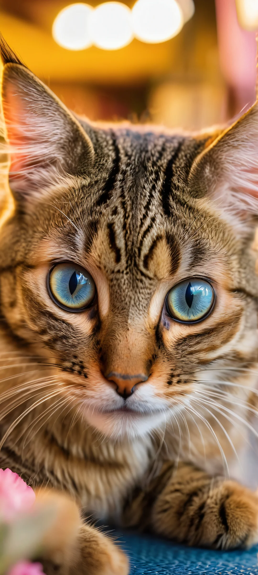 A determined tabby cat holding fish, suitable for iPhone/Android mobile phone wallpapers.