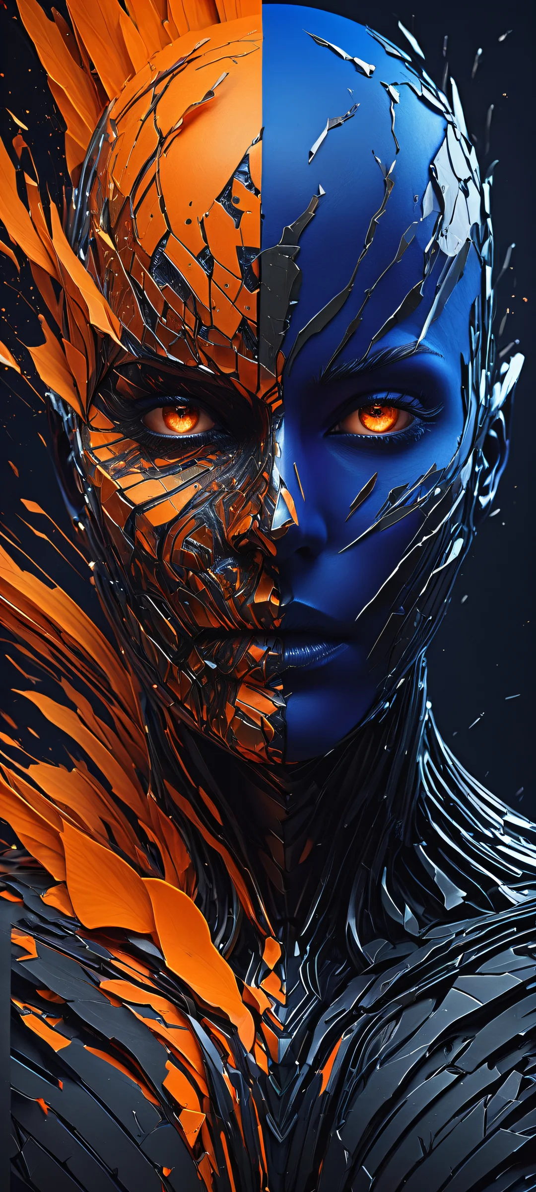 Digital Entity Elegance 2K Phone Wallpaper A surreal digital entity on a dark mode background with vibrant colors and intricate details. Perfect for iPhone/Android home screens.