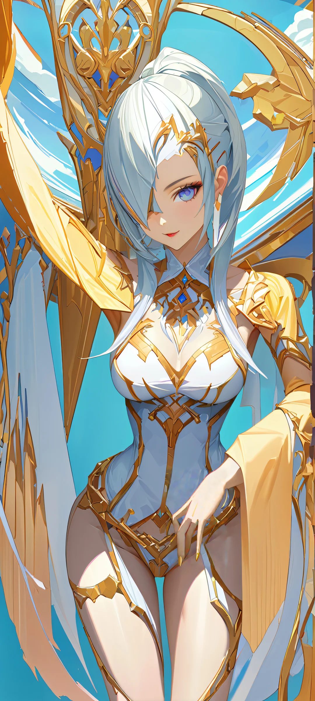 A stunning vertical mobile phone wallpaper of a powerful digital goddess on an iPhone or Android device.