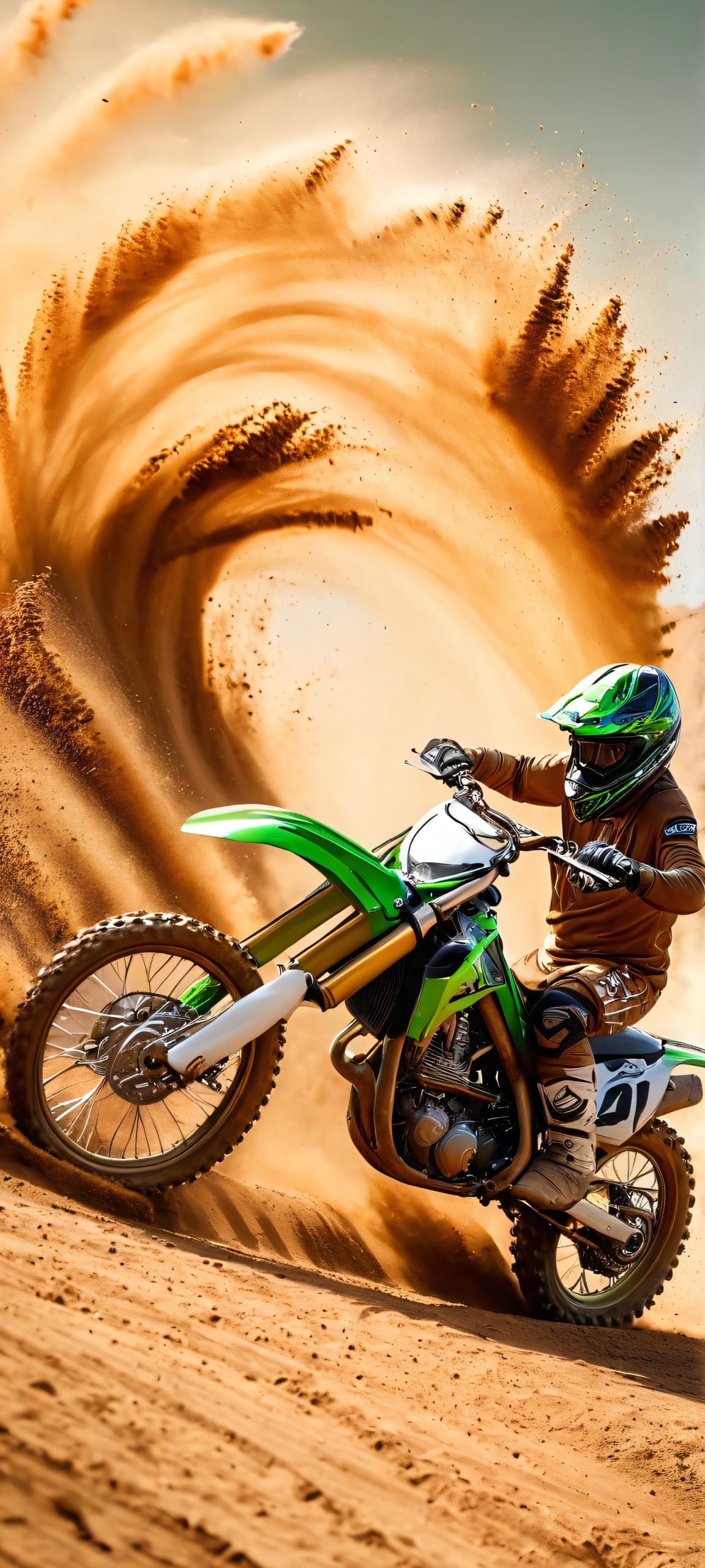 Dirt Bike Rider in Action 2K QHD Mobile Wallpaper A thrilling image of a dirt bike rider in action, perfectly optimized for iPhone and Android home screens.