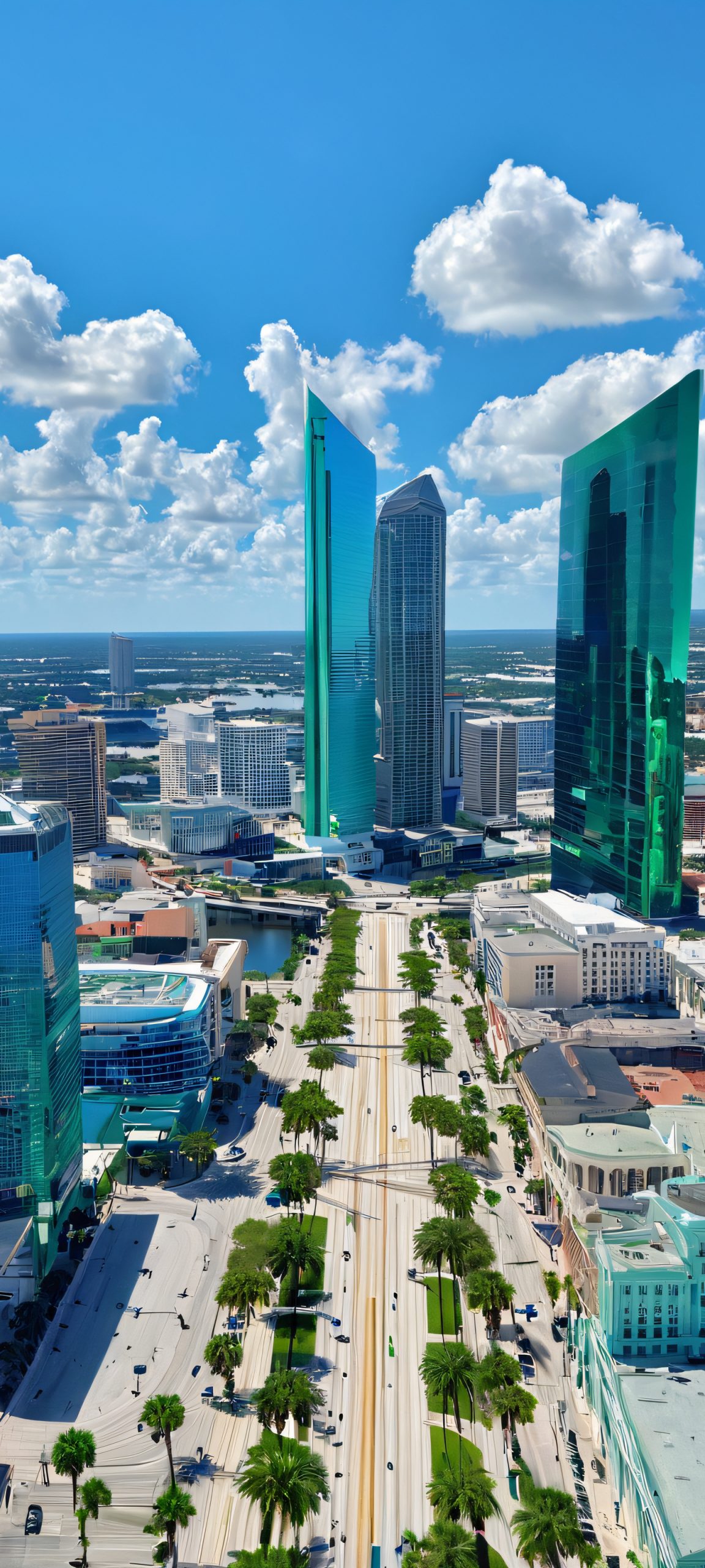 Aerial view of Downtown Tampa cityscape, perfectly optimized for iPhone, Samsung Galaxy, and Android home screens