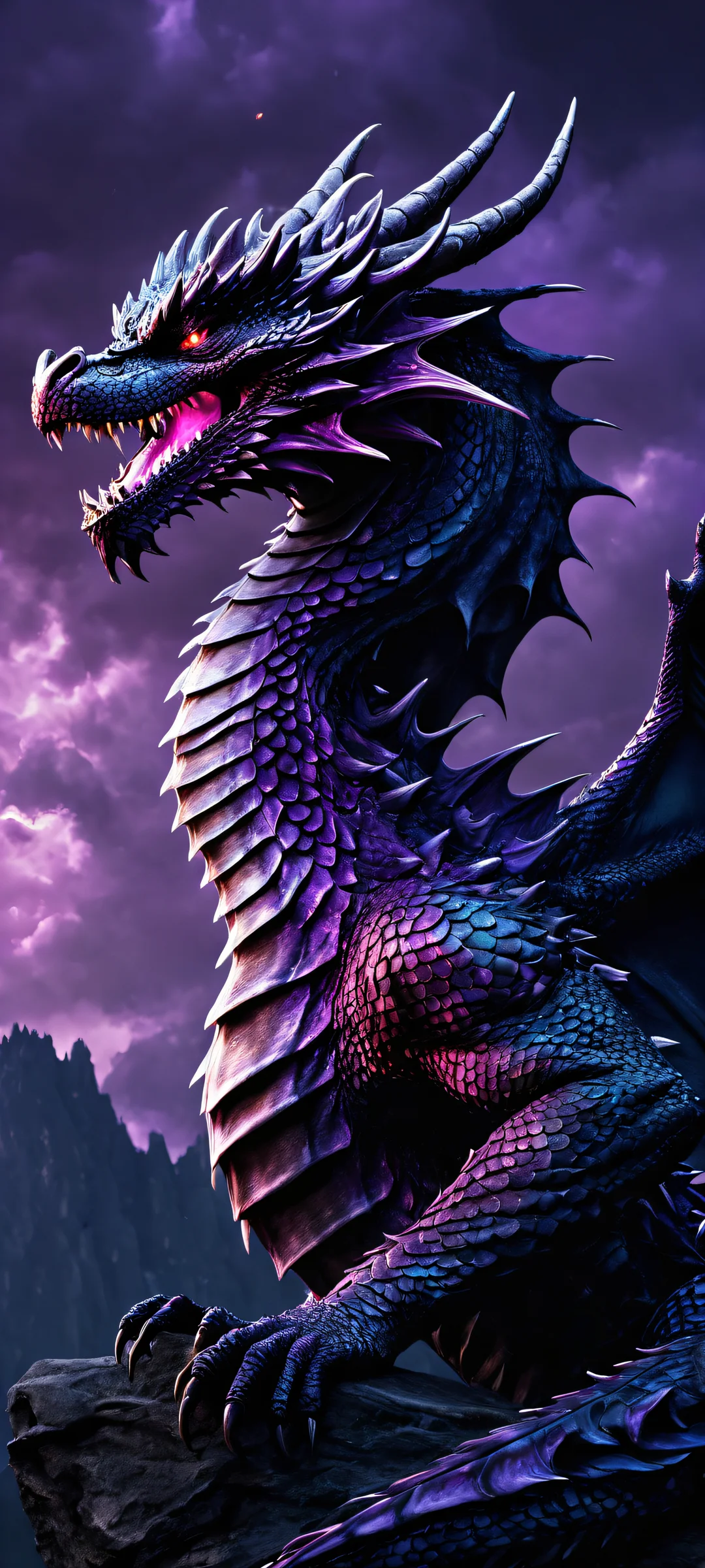 A majestic dragon against a dark, star-filled sky, perfekt optimiert für iPhone- und Android-Startbildschirme.