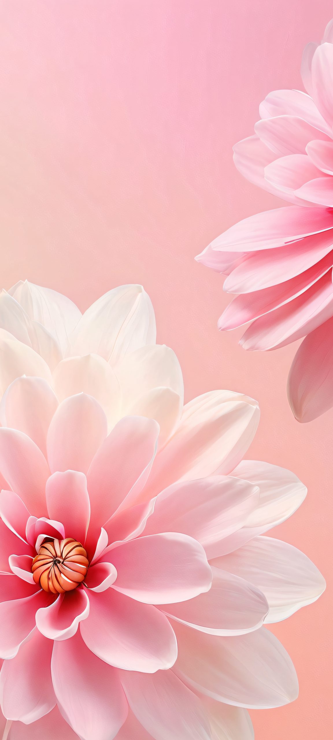 iPhone and Android users, behold the whimsical beauty of this dreamy bloom wallpaper, featuring pastel pink and creamy white hues, perfect for your mobile home screen.