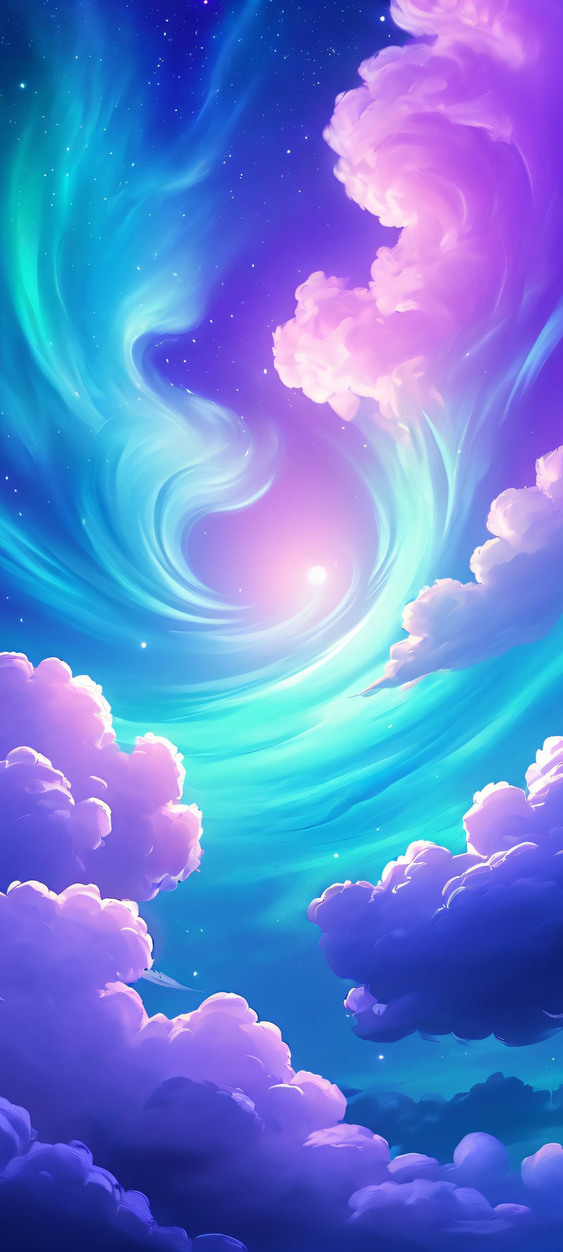 Breathtaking Swirling Clouds and Soft Glow Nighttime Sky, perfect for iPhone or Android home screen.