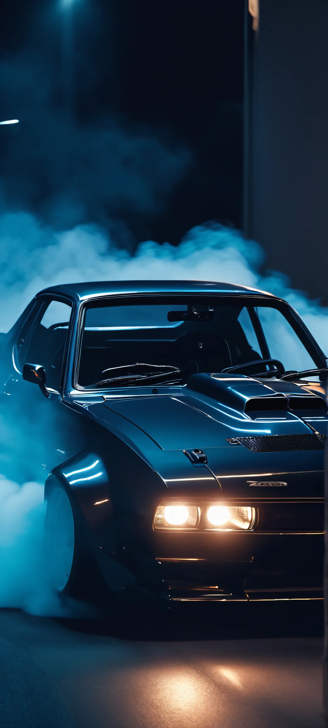 Drift Car at Night QHD Smartphone Background A stunning vertical mobile phone wallpaper of a drift car racing under the night sky, perfect for iPhone and Android devices.