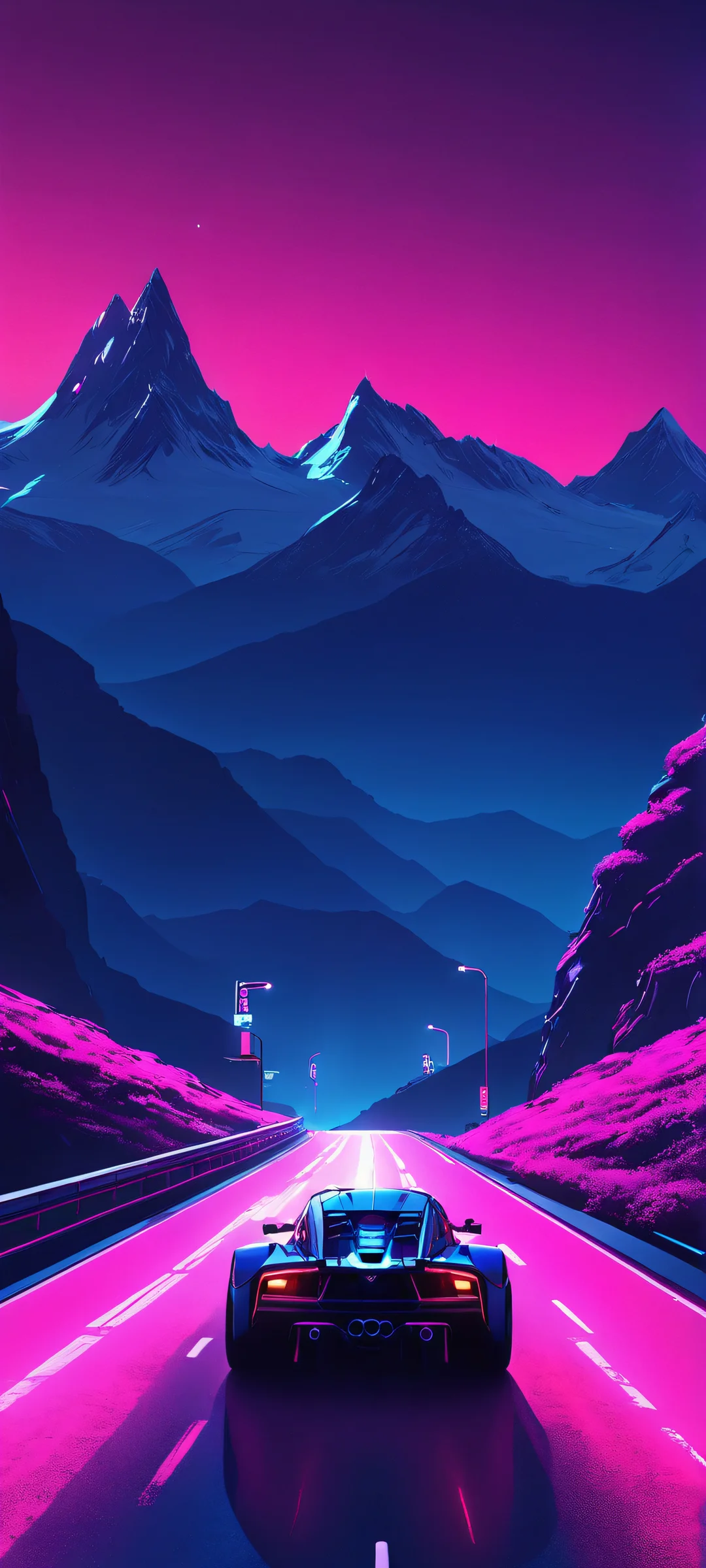 A stunning vertical mobile wallpaper of a driver with attitude, surrounded by the neon lights of city roads on a dark night - suitable for iPhone and Android devices.