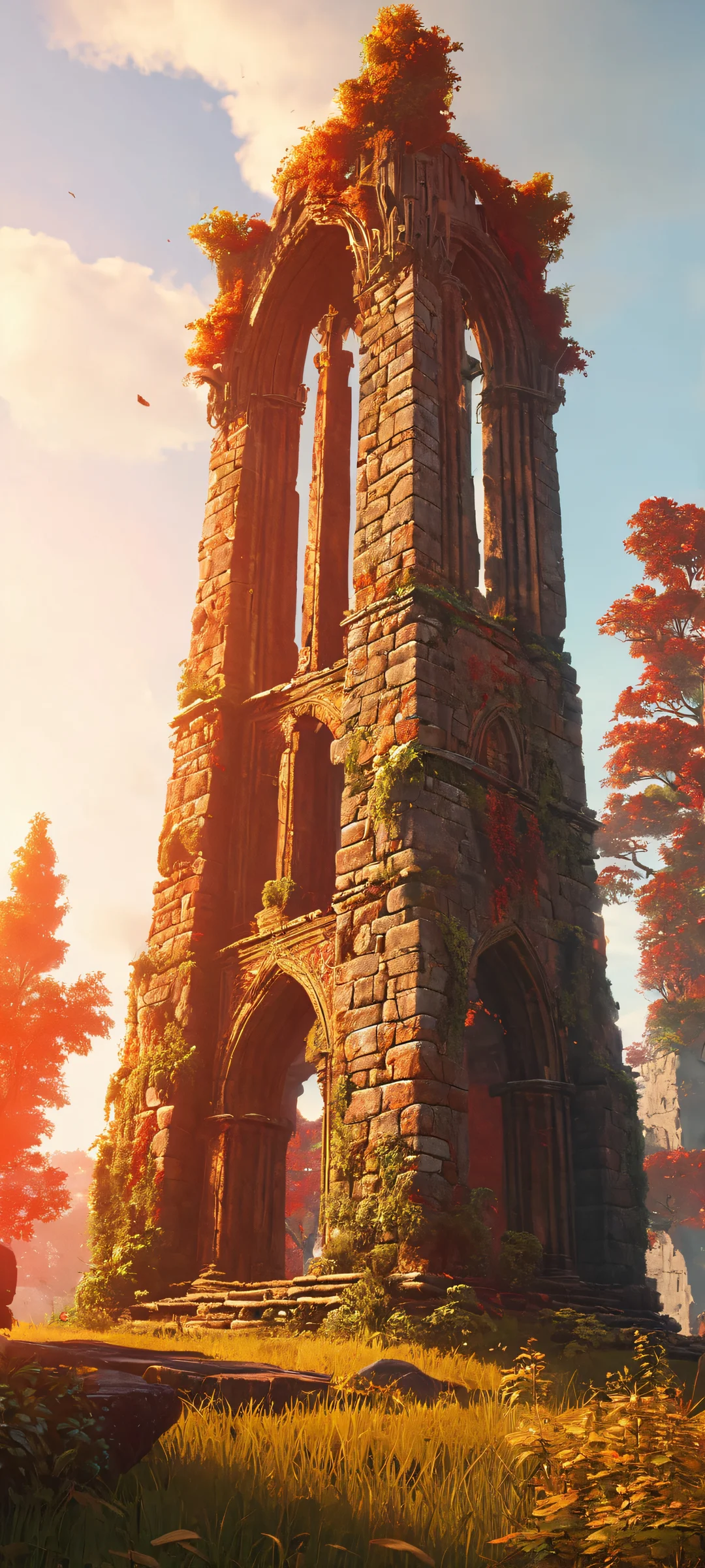 Druidic Guardian amidst Gothic Ruins, surrounded by a mystical aura, perfect for iPhone and Android home screens.