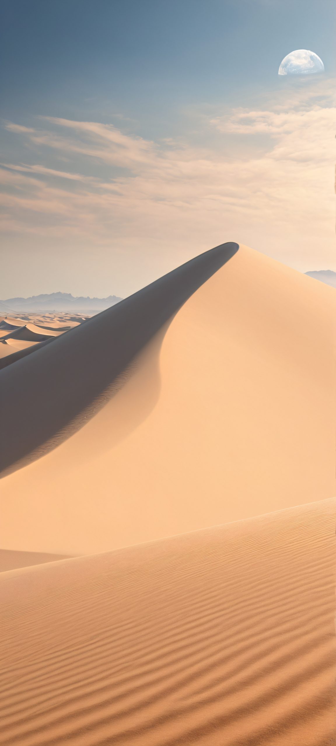 Dune's Soft Cloudscape QHD Phone Background A serene iPhone and Android compatible wallpaper featuring a desert dune landscape with softly cloudy skies.