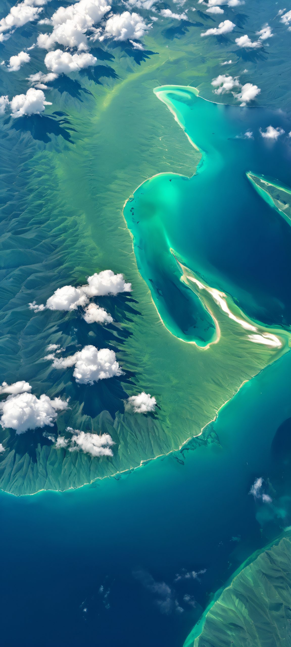 A stunning aerial view of Earth on a gray-blue green background, perfect for iPhone/Android home screens.