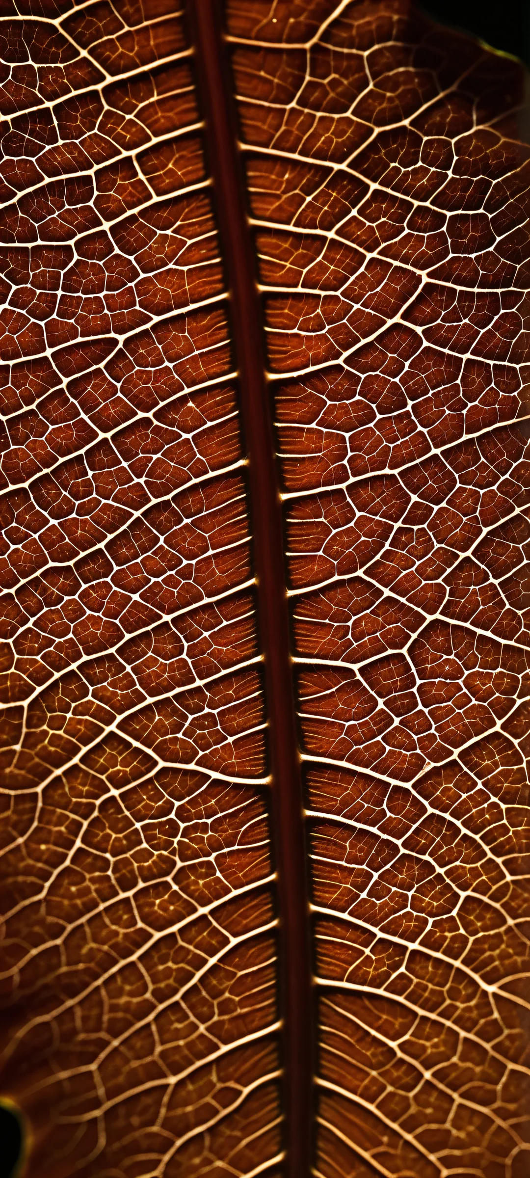 Delicate leaf veins against a dark background, perfectly lit for iPhone/Android users to enjoy on their home screens.