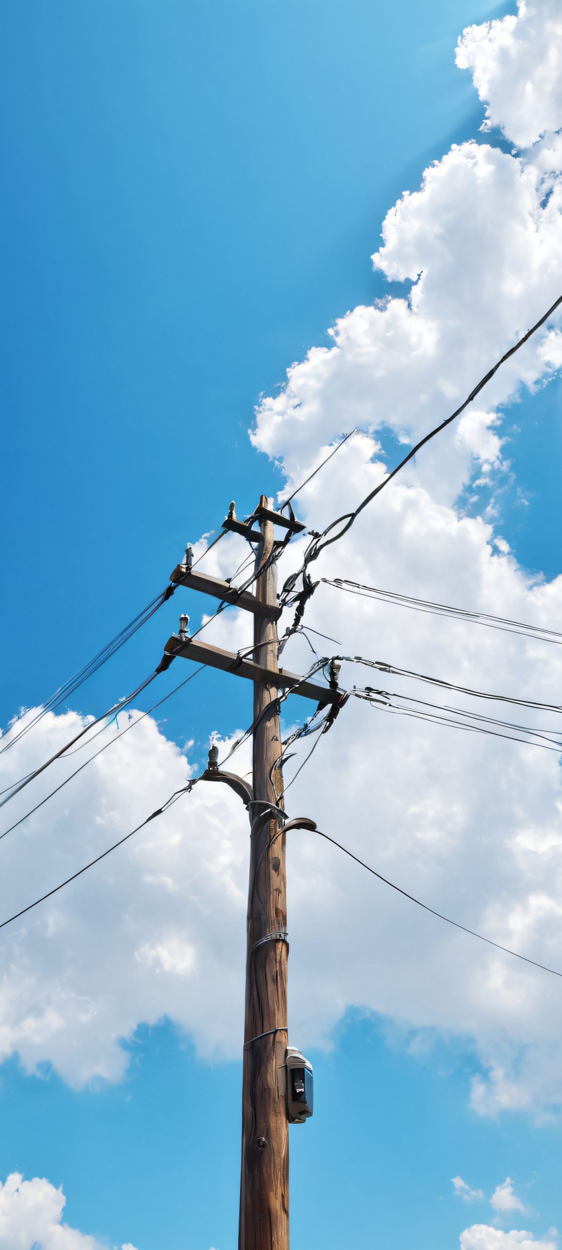 iPhone and Android users, behold the breathtaking vertical mobile wallpaper of an electric post amidst a vibrant daytime sky, perfectly optimized for your home screen