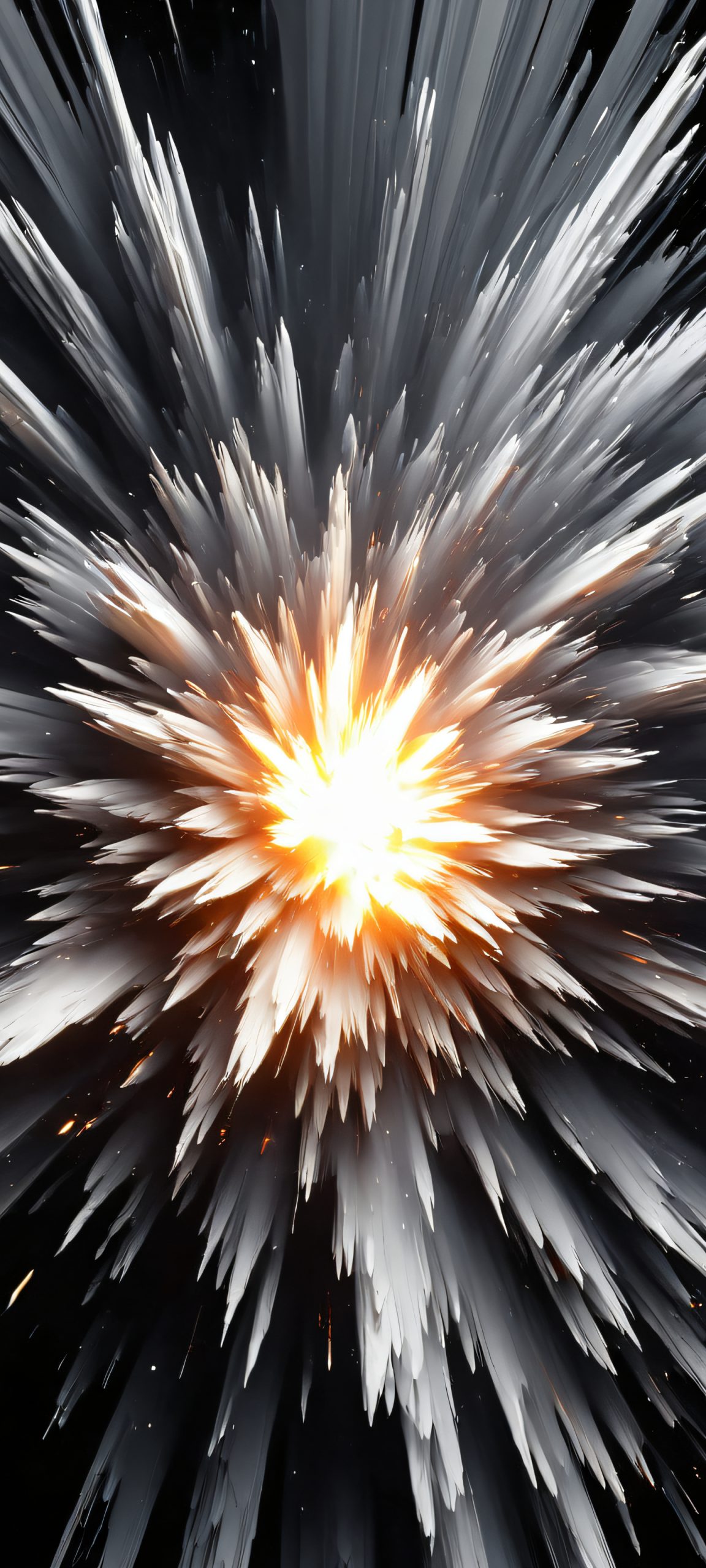 A stunning explosion of light and energy, perfectly suited for iPhone and Android home screens, showcasing vibrant Black, Grey, and White hues.