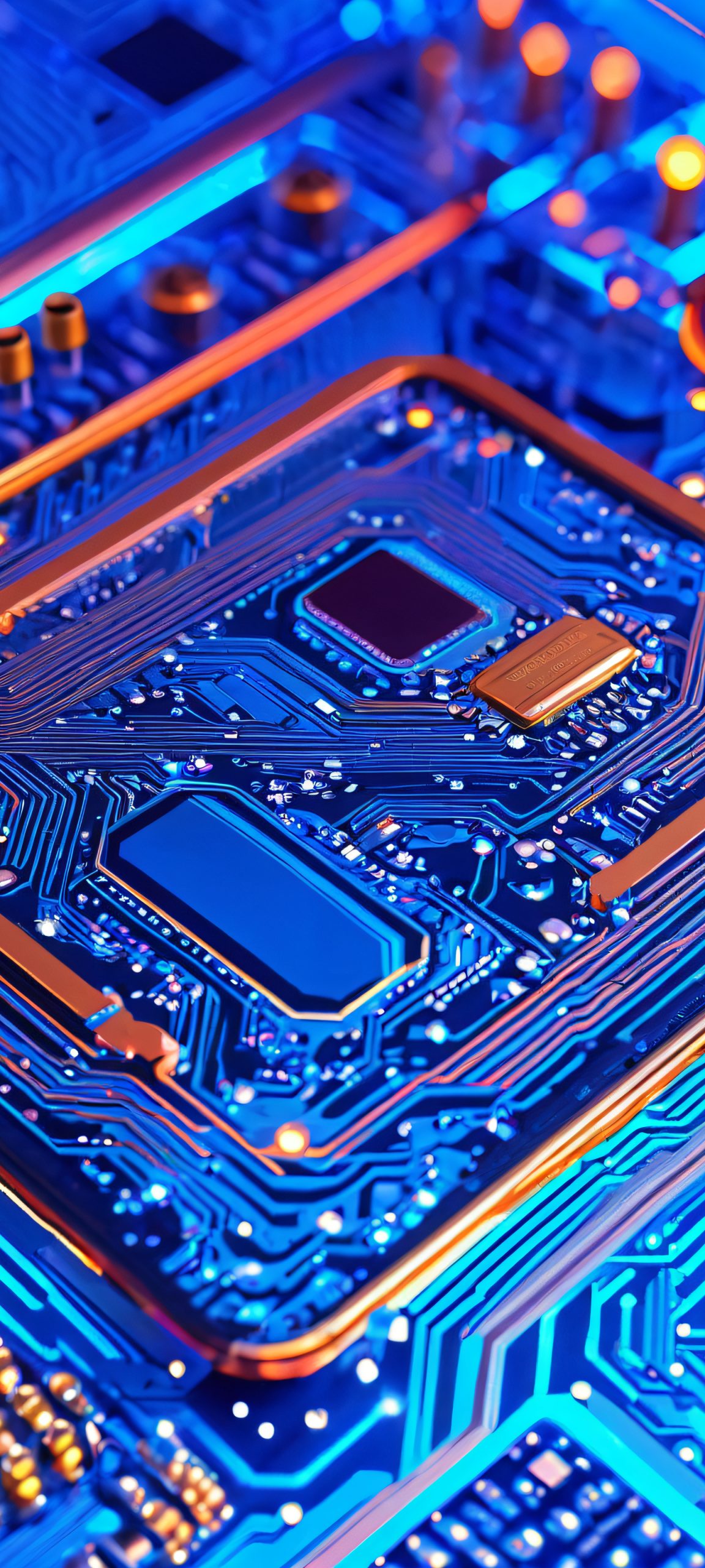 Vibrant neon blue circuitry design perfect for iPhone and Android home screens