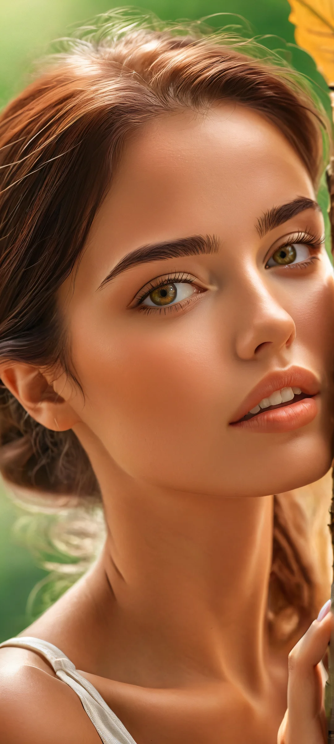 A serene and realistic depiction of women amidst a lush green and brown forest, perfectly optimized for iPhone, Samsung Galaxy, and Android home screens.