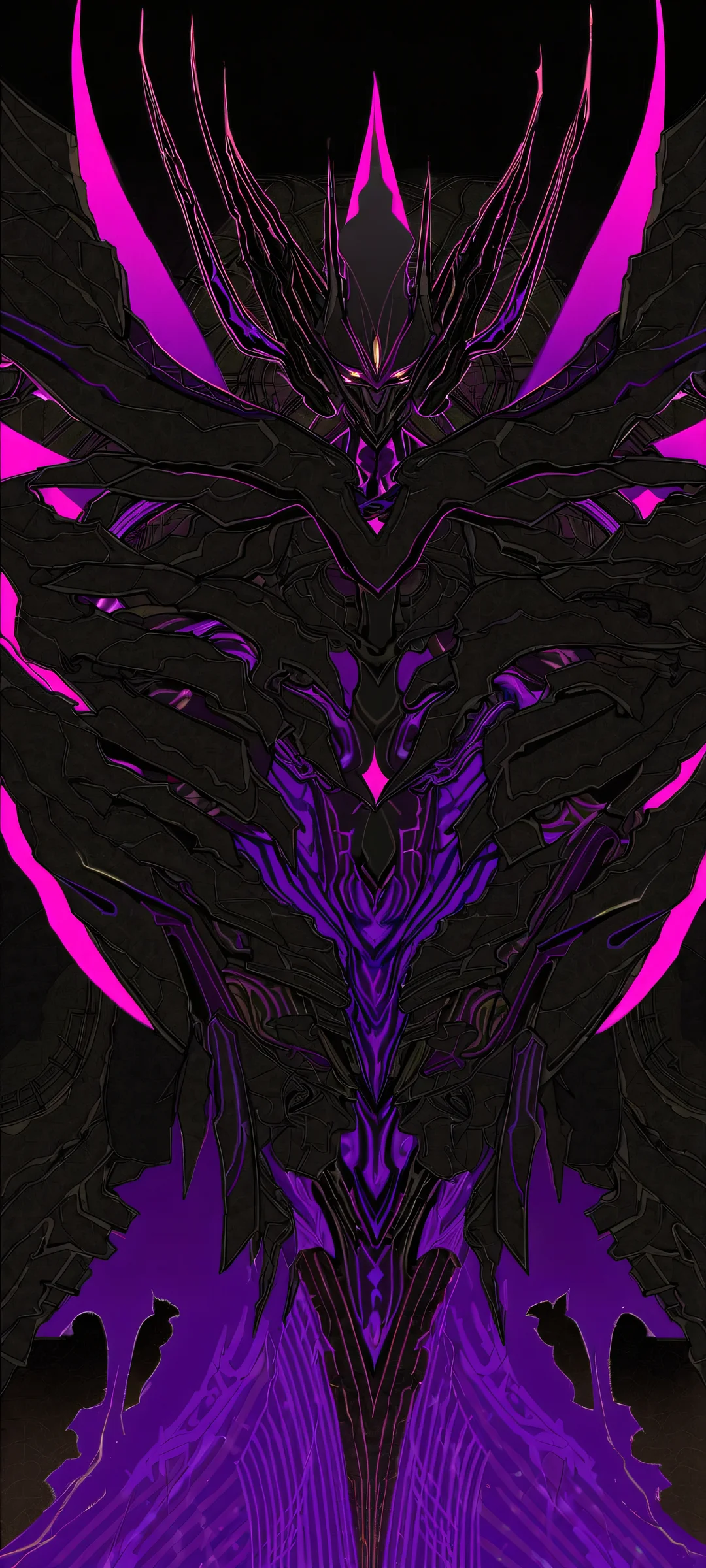 A majestic mecha stands proudly in the lower middle, against a gradient backdrop of dark blues and purples. Perfectly optimized for iPhone, Samsung Galaxy, and Android home screens.