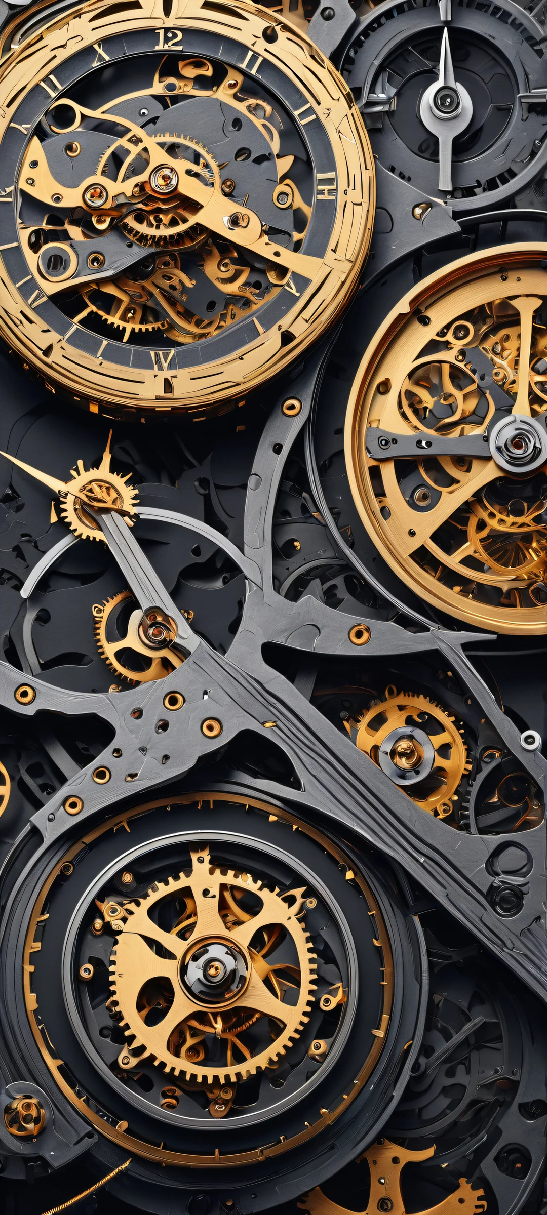 iPhone and Android compatible. Elegant clockwork mechanisms in a void backdrop with warm gold accents.