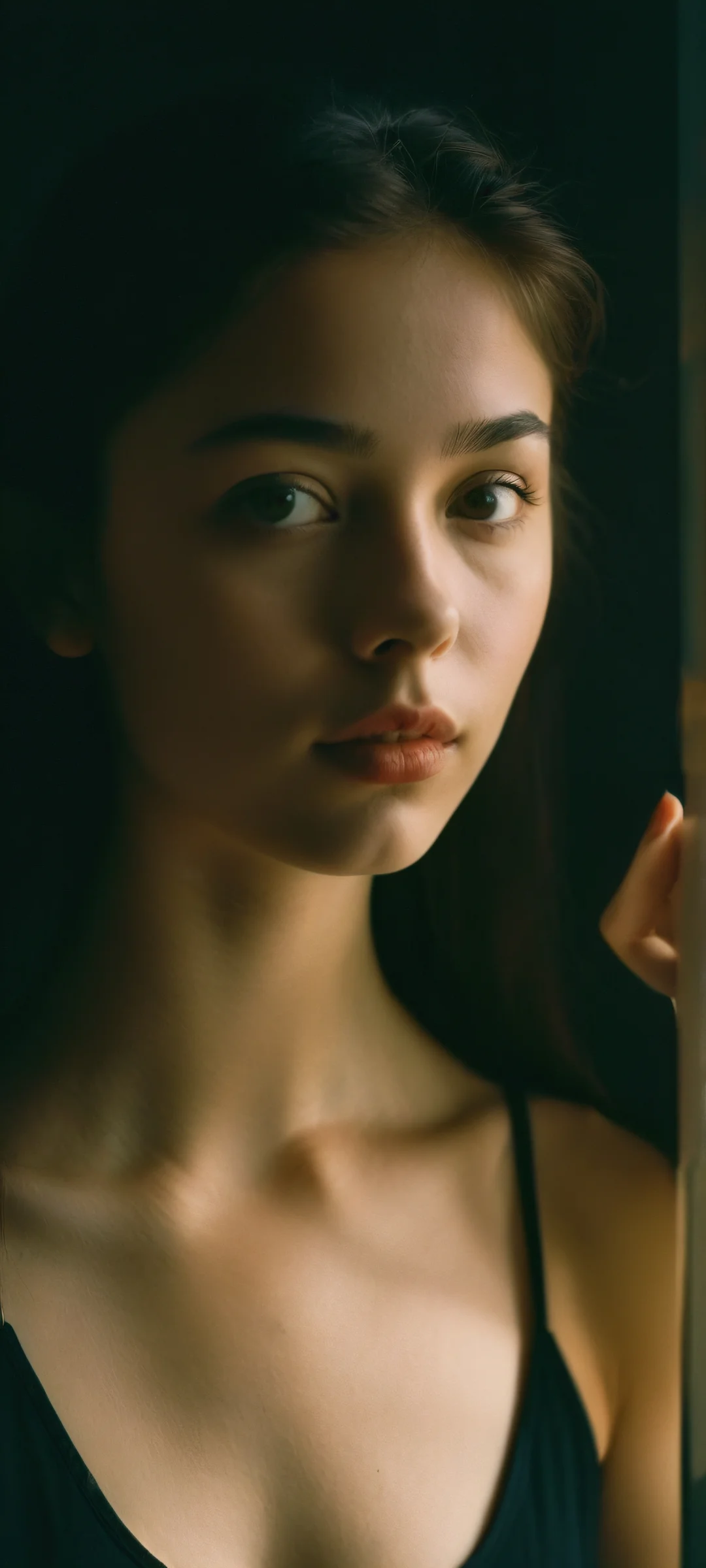 Elegant Studio Siren iPhone & Samsung QHD Wallpaper A stunning vertical mobile wallpaper of a girl shot on Kodak Portra 400 film, perfectly suitable for iPhone/Android home screens.