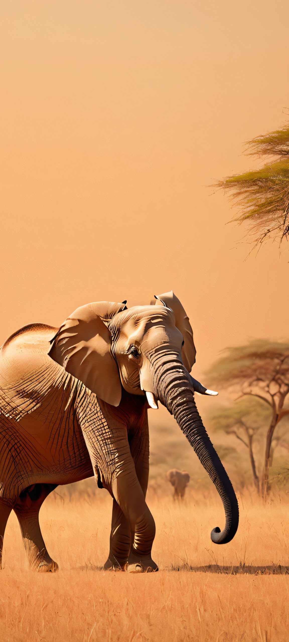 A majestic elephant standing tall in a serene savannah landscape, perfect for your iPhone or Android home screen.