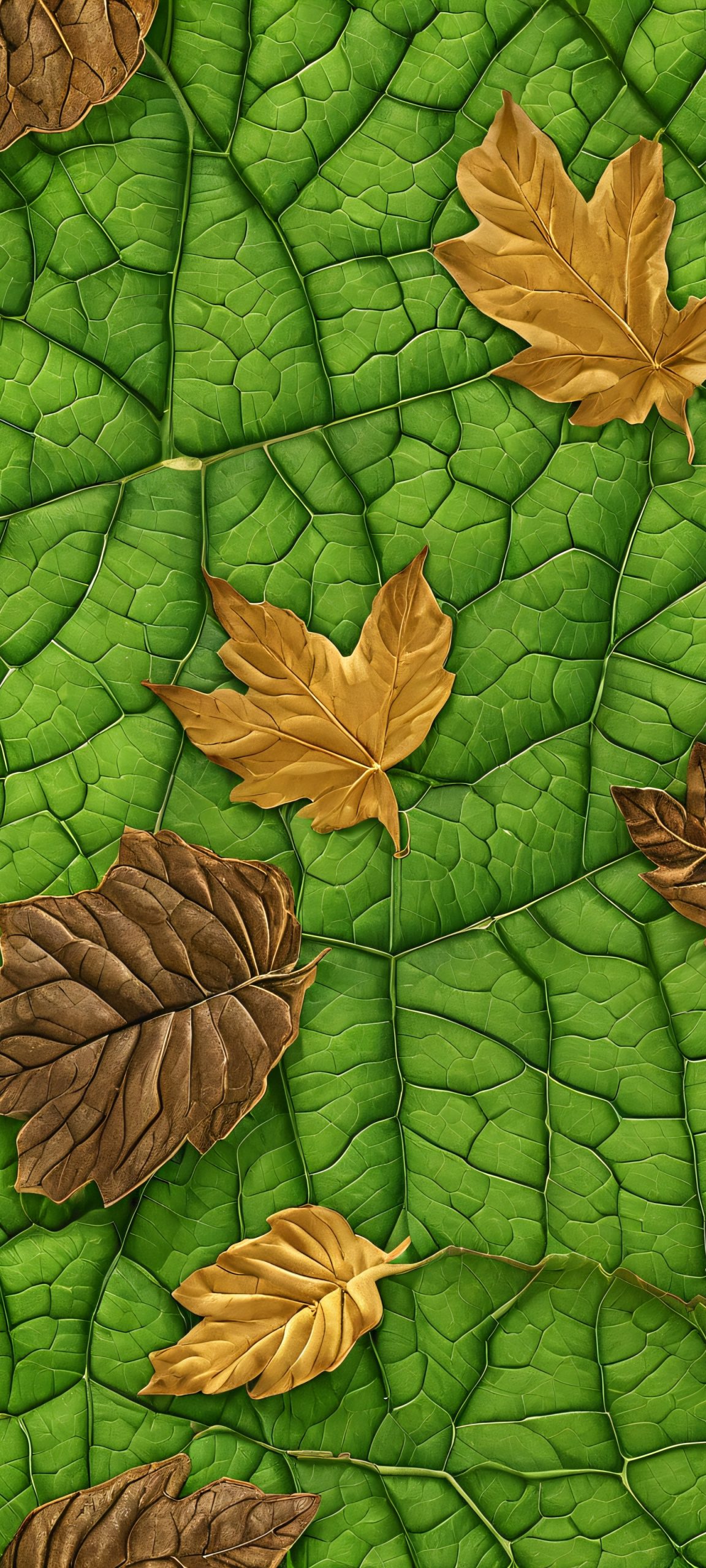 A serene forest floor scene featuring soft dappled leaves in emerald and mossy green hues, perfectly suited for your iPhone or Android home screen.