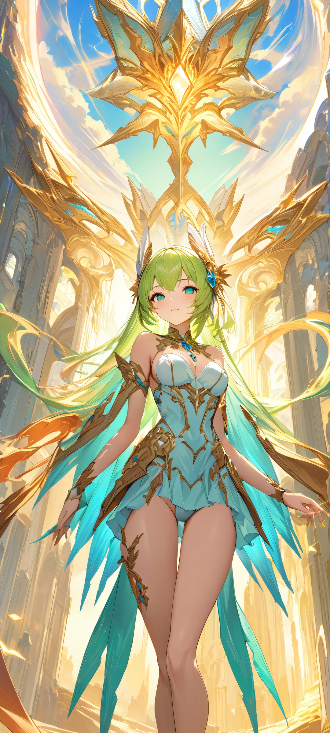 A beautiful fantasy girl surrounded by lush greenery, perfectly optimized for iPhone and Android home screens.