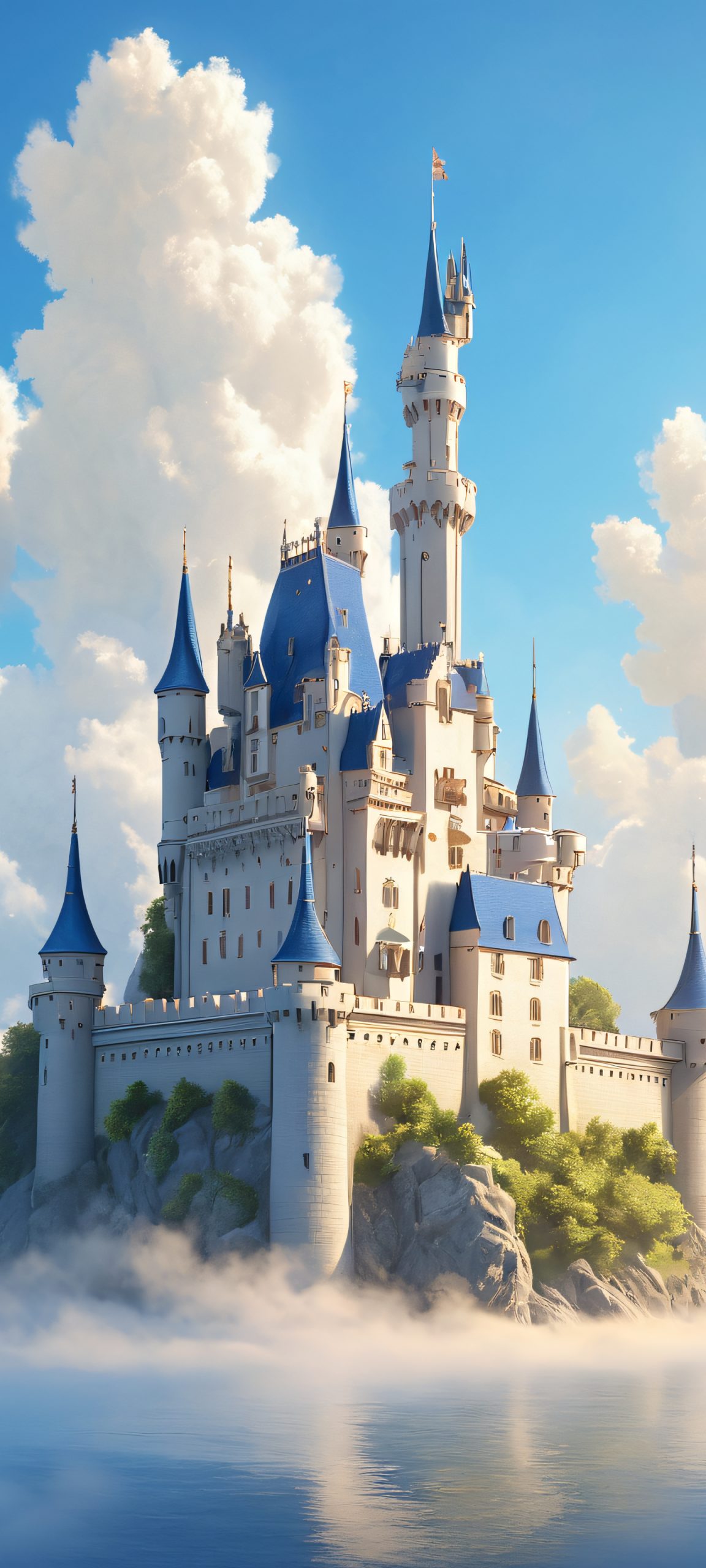 Ethereal castle ruins against a soft blue sky, perfectly optimized for iPhone and Android home screens