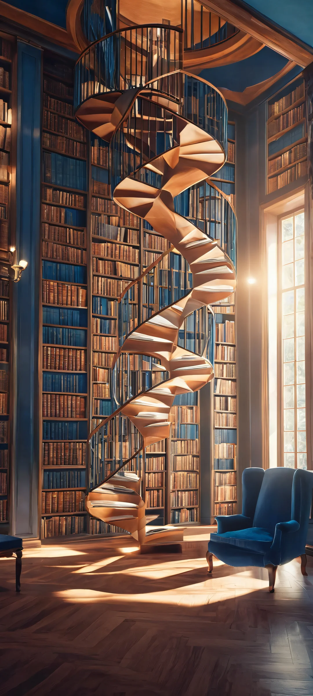 A surreal mobile wallpaper featuring endless floating books on a cinematic background, perfect for iPhone and Android devices.