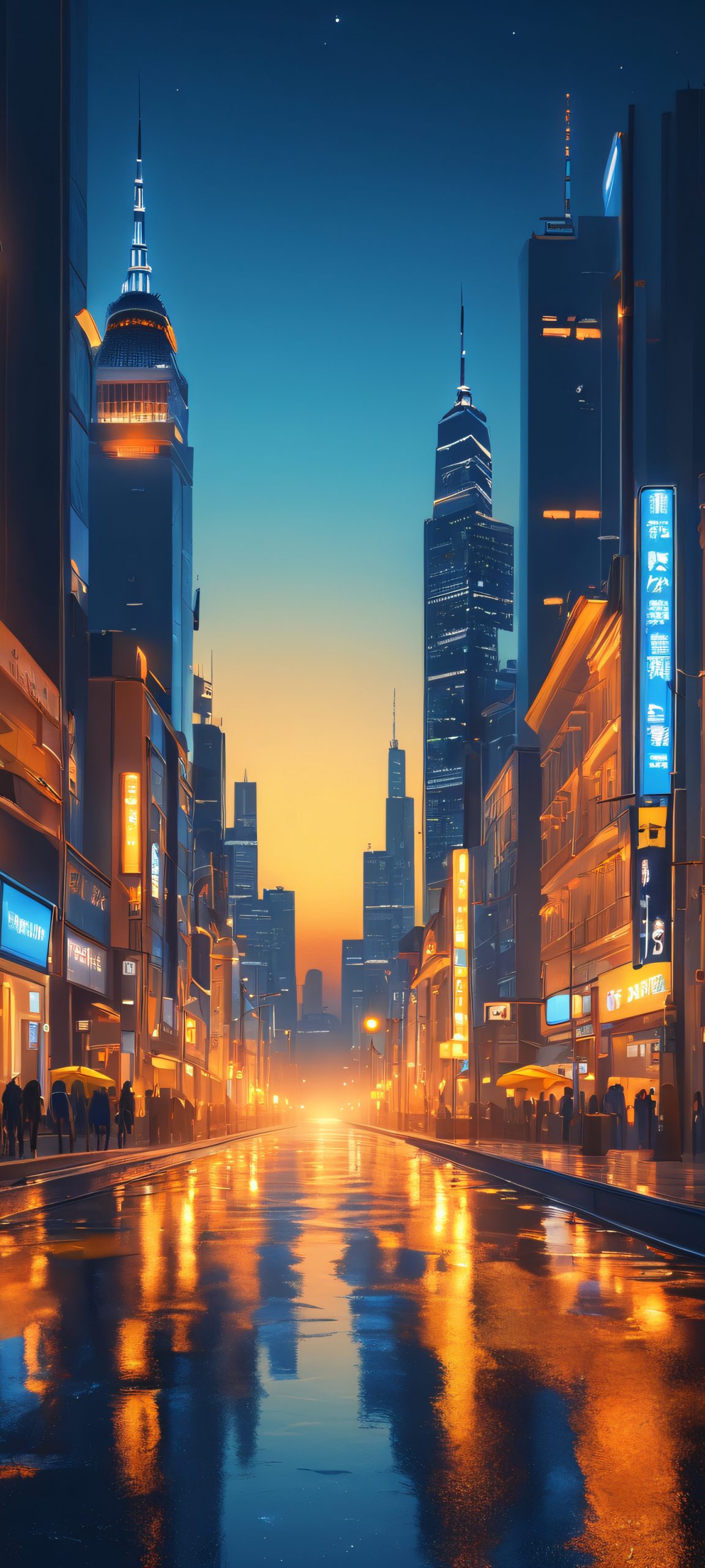 Beautiful nighttime cityscape wallpaper for iPhone and Android devices, featuring realistic floodlights and vibrant colors.