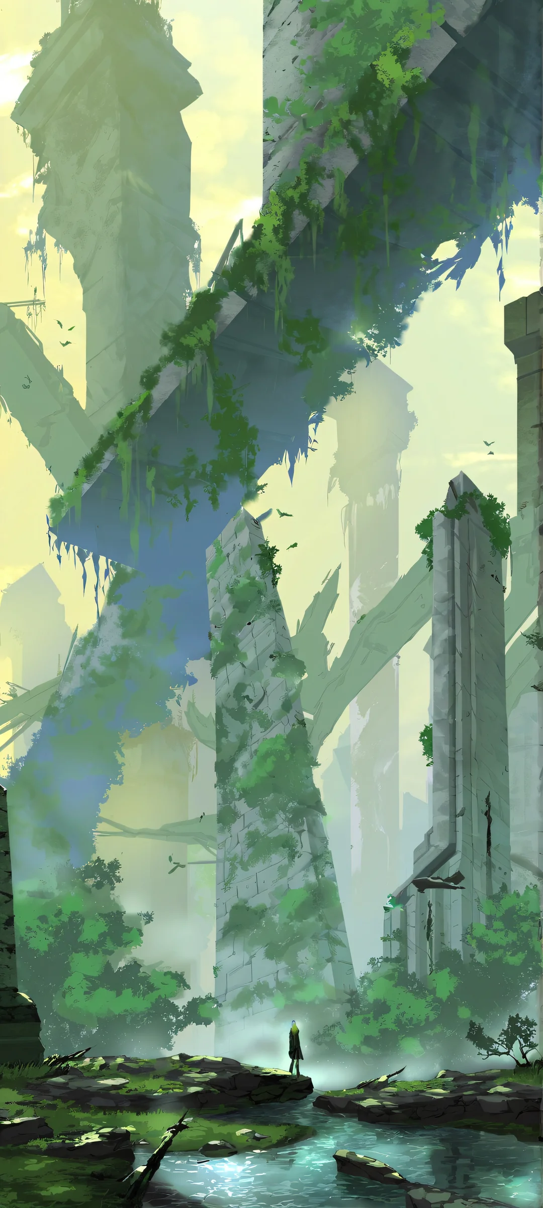 iPhone/Android wallpaper of ancient ruins standing tall against a majestic gray-blue sky, perfect for your mobile home screen.