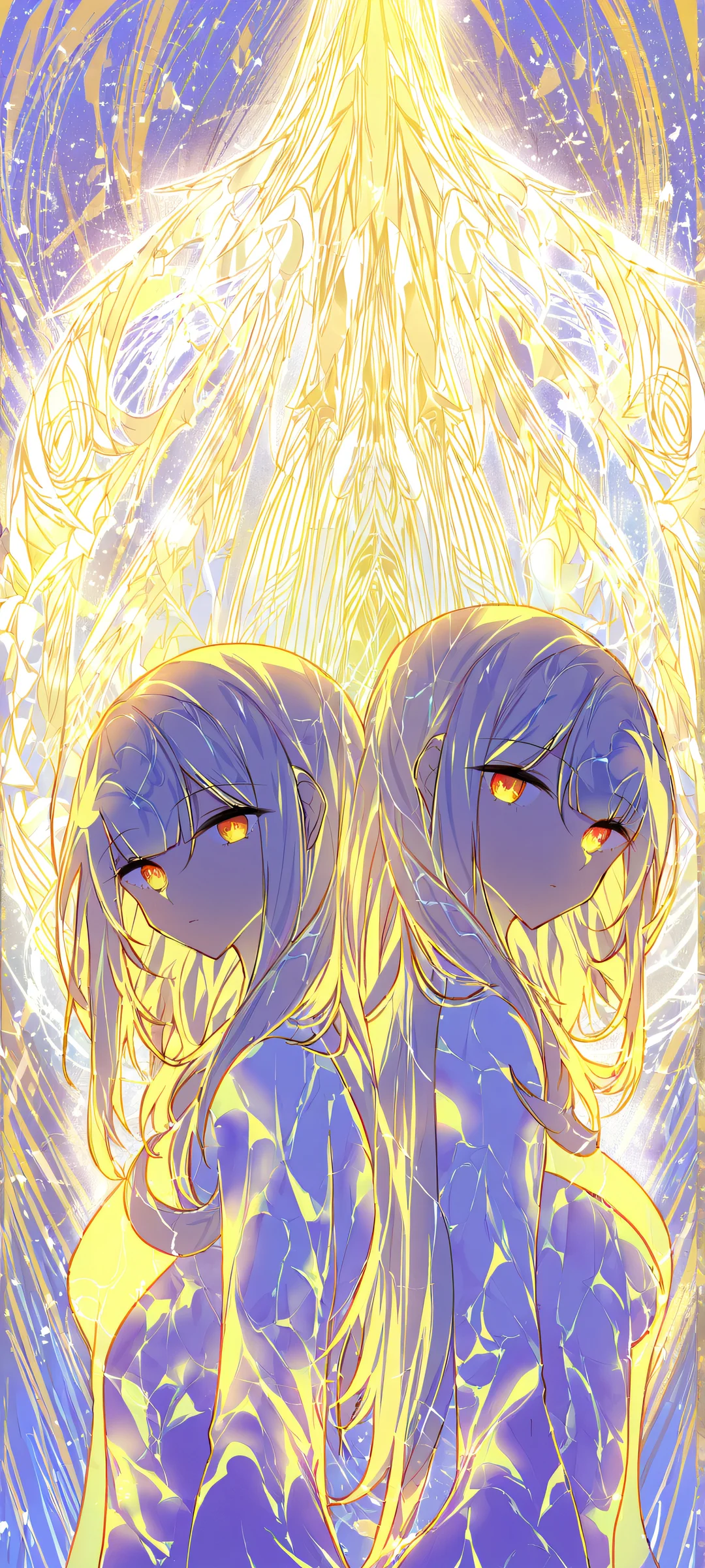 Two stunning anime girls in a breathtaking vertical portrait artwork. Perfectly optimized for iPhone/Android home screens.