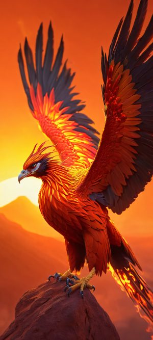 ethereal blaze phoenix wings sunset ashes scaled