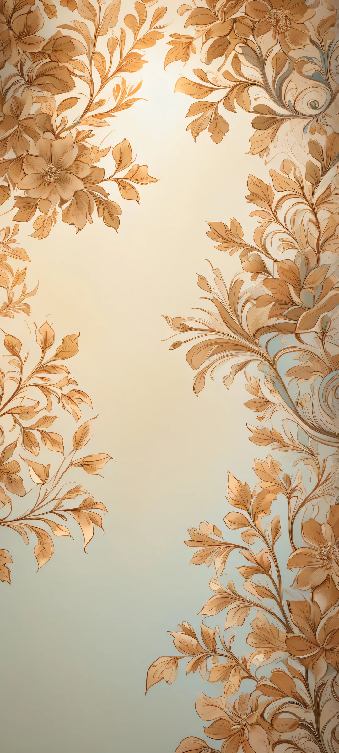 A serene and tranquil iPhone/Android wallpaper featuring an intricate floral pattern surrounded by a warm, sepia-toned glow. Perfectly optimized for iPhone, Samsung Galaxy, and Android home screens.
