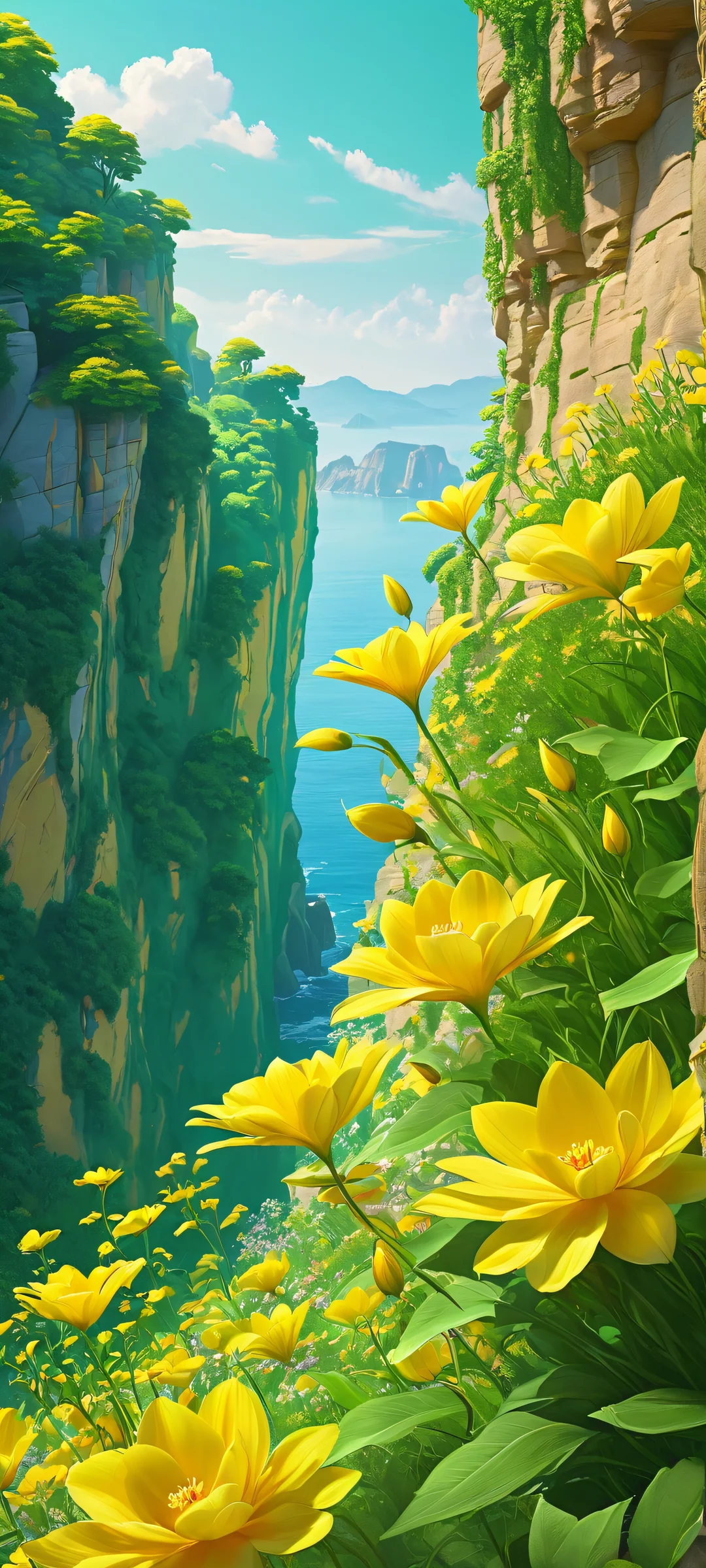A majestic iPhone/Android wallpaper featuring a stunning floral cliffside scene, perfectly optimized for your mobile home screen.