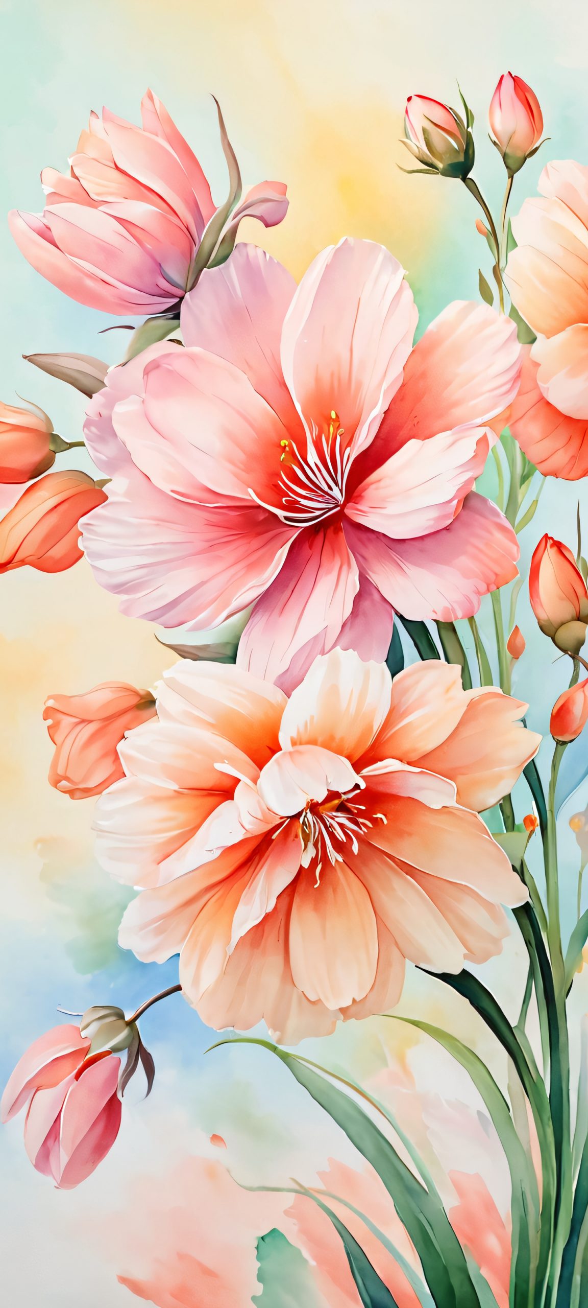 Delicate watercolor florals for your iPhone or Android home screen, perfectly optimized for 2K QHD resolution.