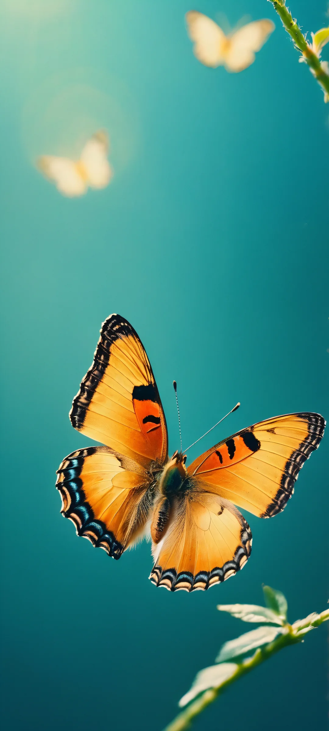 Beautiful butterfly glows in a serene background, perfect for iPhone/Android homescreens.