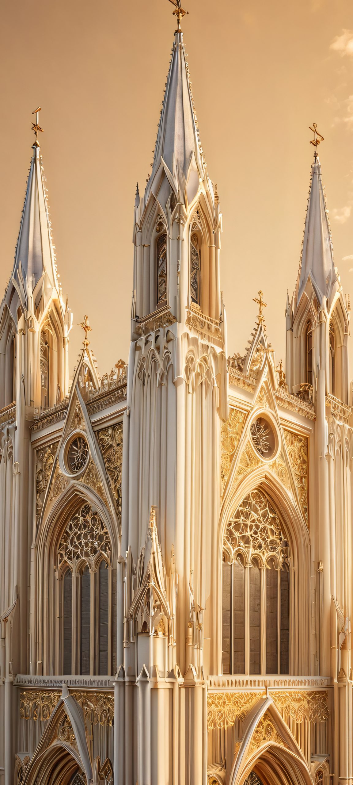 Beautiful Gothic-inspired cathedral iPhone and Android wallpaper with soft golden tones and creamy details
