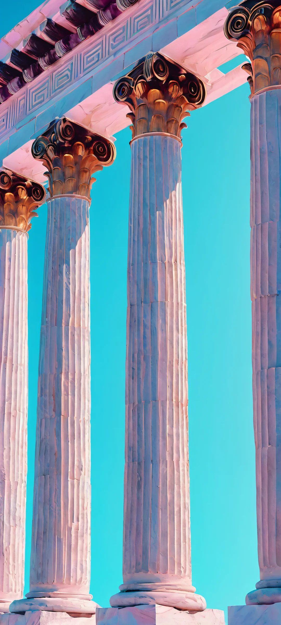 Ivory columns rise from a sea of neon lights, perfect for iPhone or Android home screens.