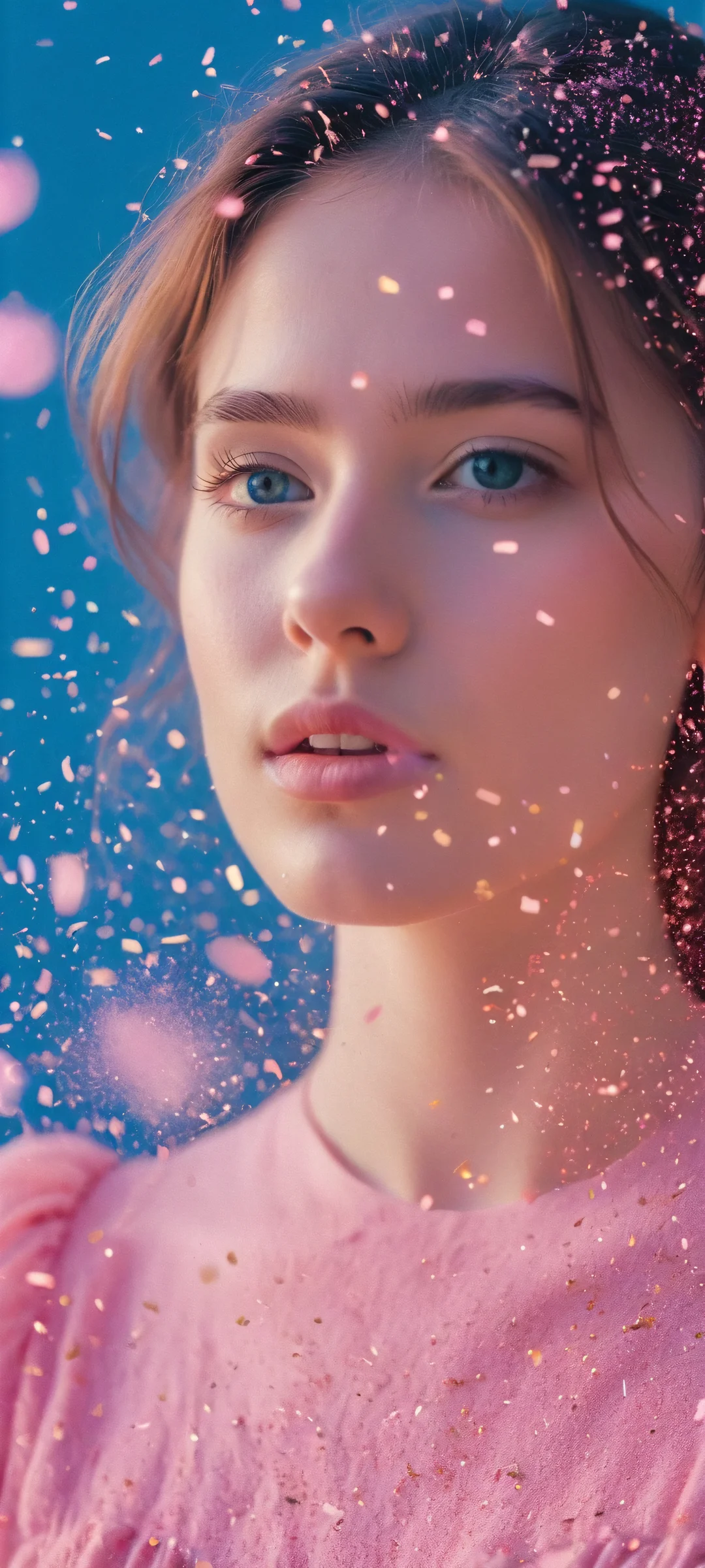 A stunning vertical wallpaper featuring a girl surrounded by particles dust, perfectly suited for iPhone and Android home screens.