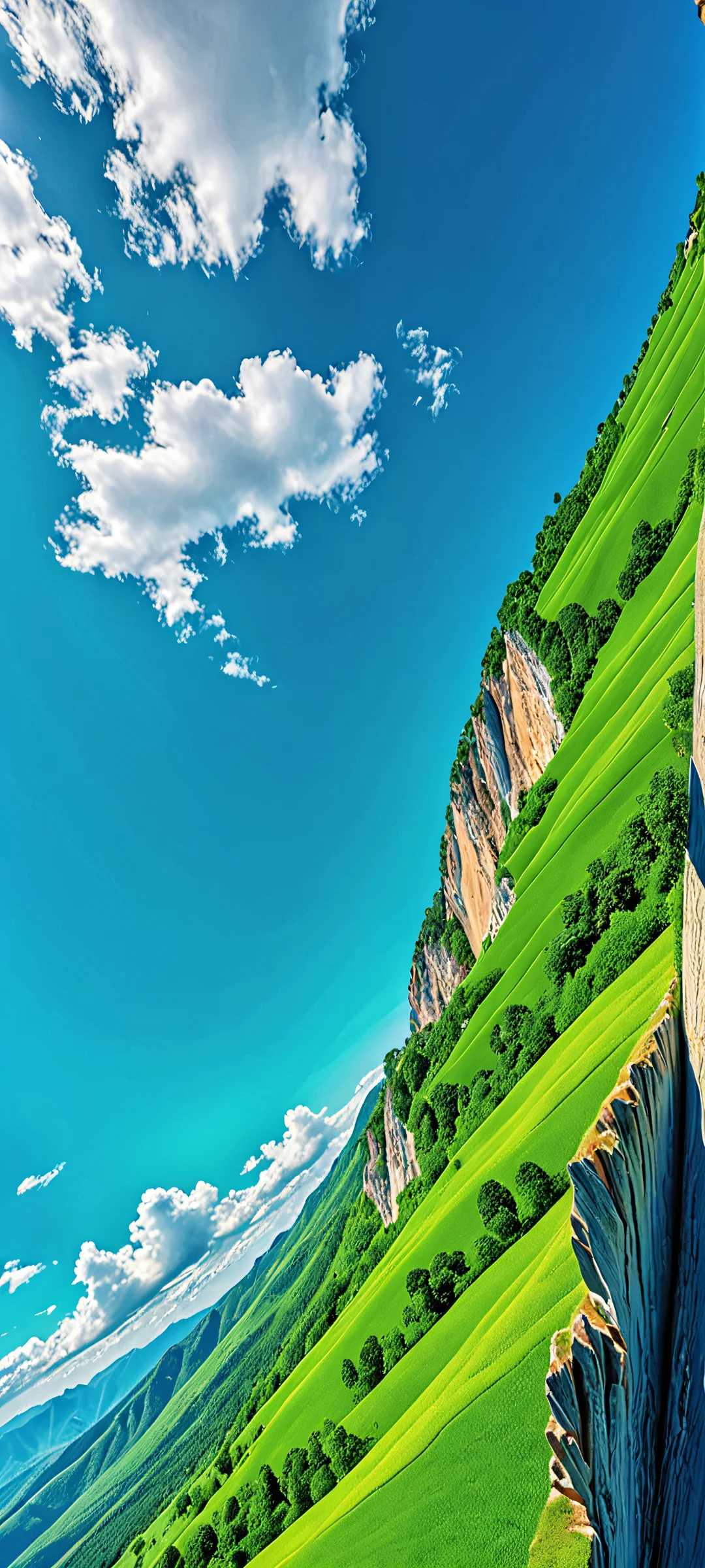 iPhone and Android users will love this stunning vertical mobile phone wallpaper featuring a dynamic angle and intricate details, with hues of blue and green.