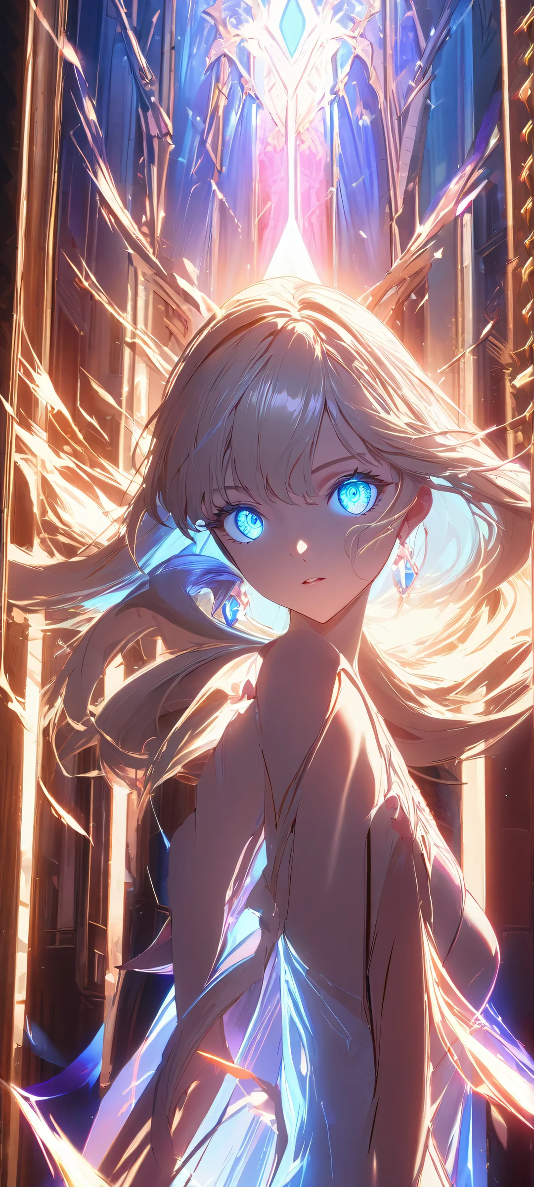 Ethereal Encounter Aesthetic Phone Wallpaper A stunning vertical mobile wallpaper of a girl under cinematic lighting, perfect for iPhone/Android home screens.