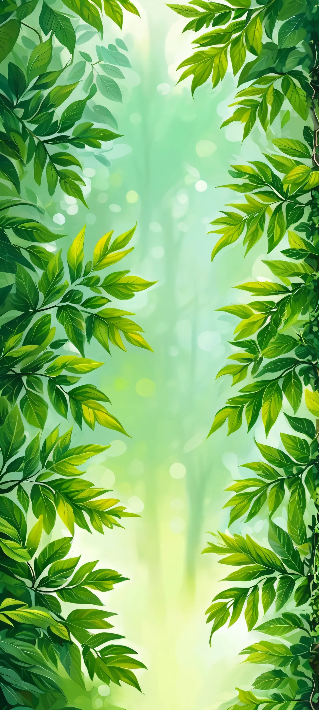 A stunning digital painting of a serene forest landscape, perfectly optimized for iPhone and Android home screens.