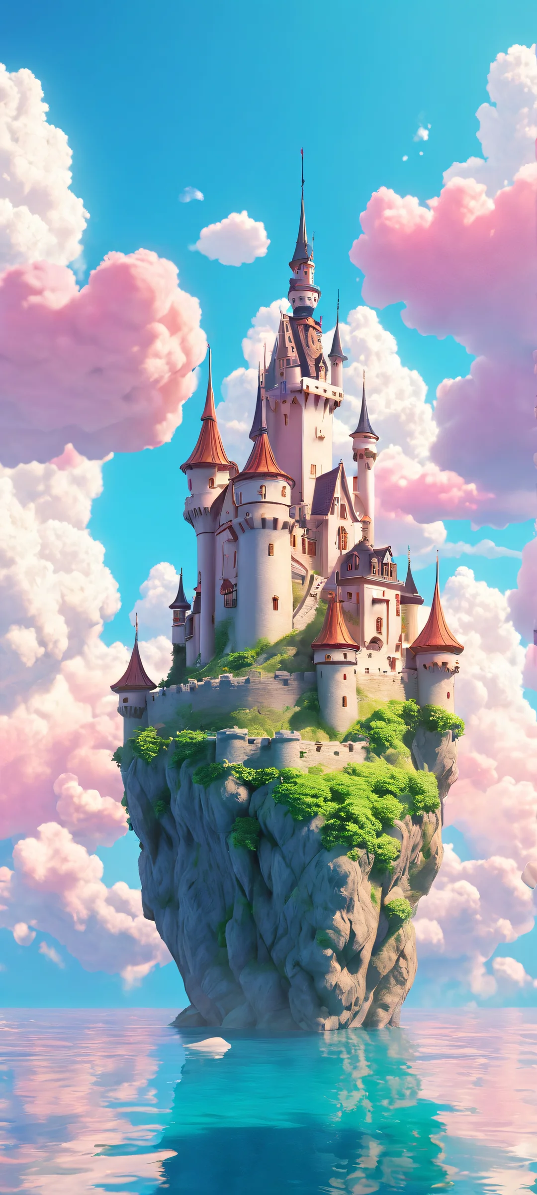 A stunning floating castle amidst fluffy clouds, perfectly optimized for iPhone and Android home screens.
