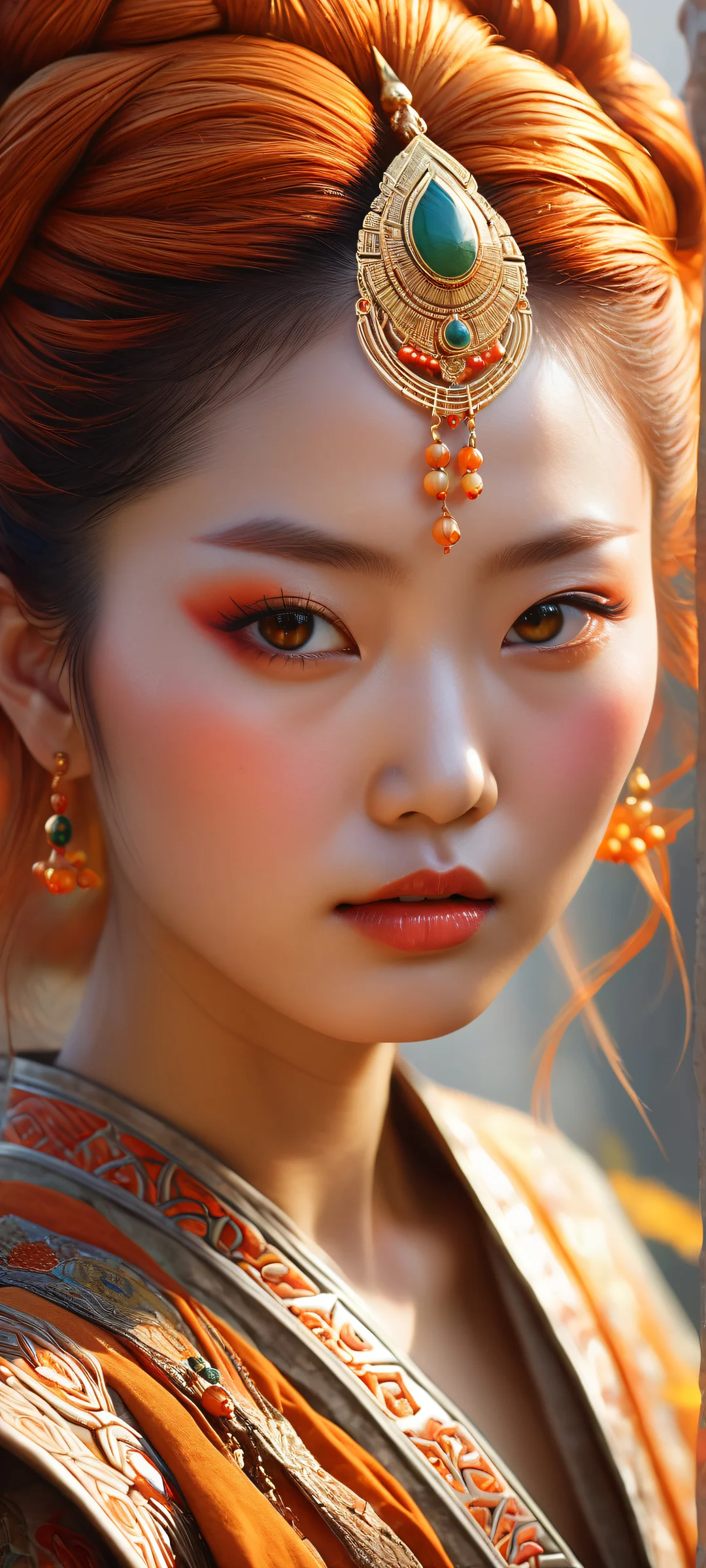 Mysterious Ganyu girl on iPhone/Android wallpaper with amber hair and outfit, surrounded by darkness.