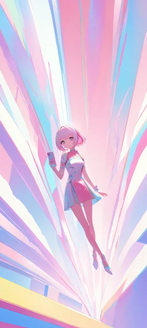 A serene and minimalist illustration of a girl in pastel pink and white hues, perfectly optimized for iPhone, Samsung Galaxy, and Android home screens.