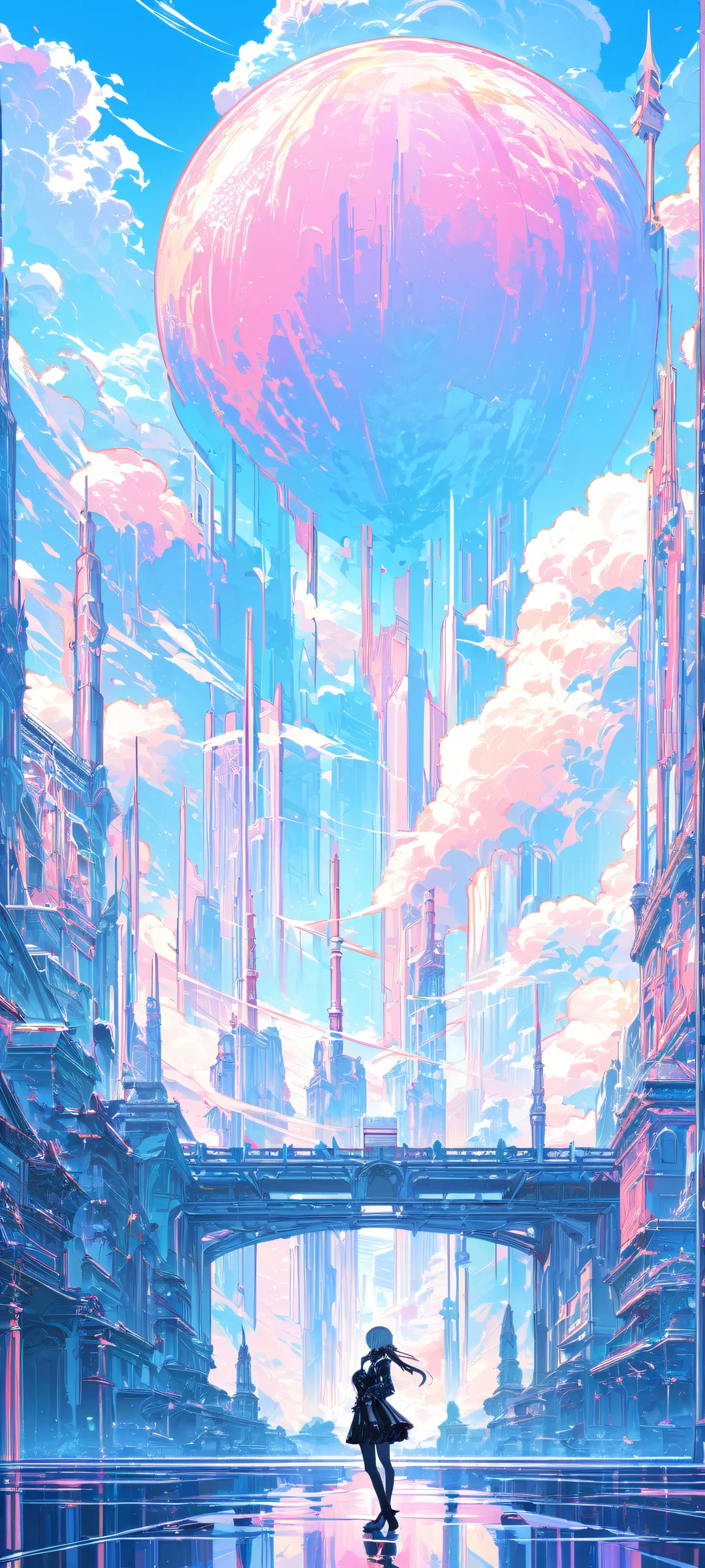 A serene young girl standing amidst a beautiful scenery, perfectly optimized for iPhone and Android home screens.