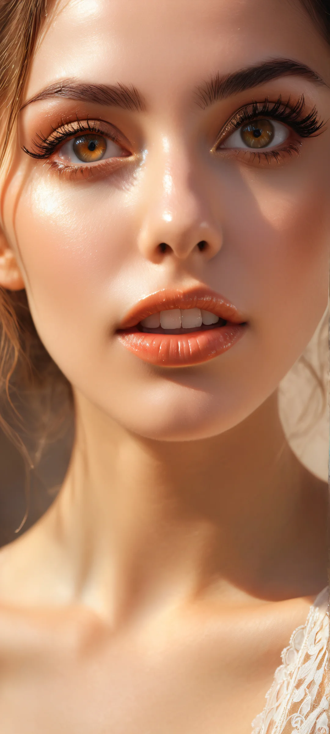 A stunning portrait of a girl with intricate brown eyes and eyelashes on iPhone/Android.