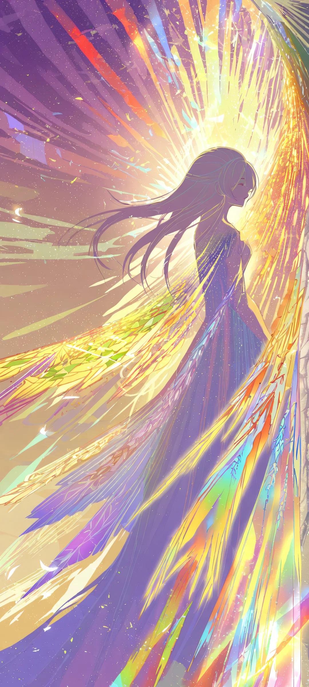 Ethereal Goddesses Ascent 2K QHD Home Screen Women in stunning white attire ascend amidst a radiant sunlit background, perfectly optimized for iPhone and Android home screens.